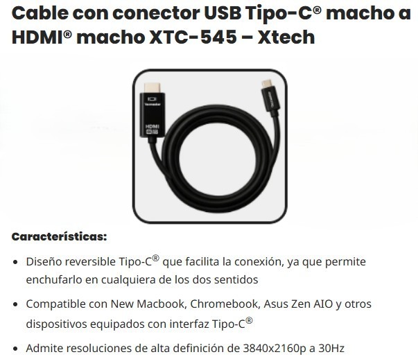Cable USB-C A HDMI 1.8 Mts